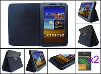 Black PU Leather Case Cover w/Protector for Samsung Galaxy Tab 7.0 PLUS 16GB 32G